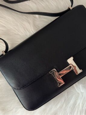 Hermes Constance Elan Noir Tadelakt PHW Crossbody Shoulder Bag